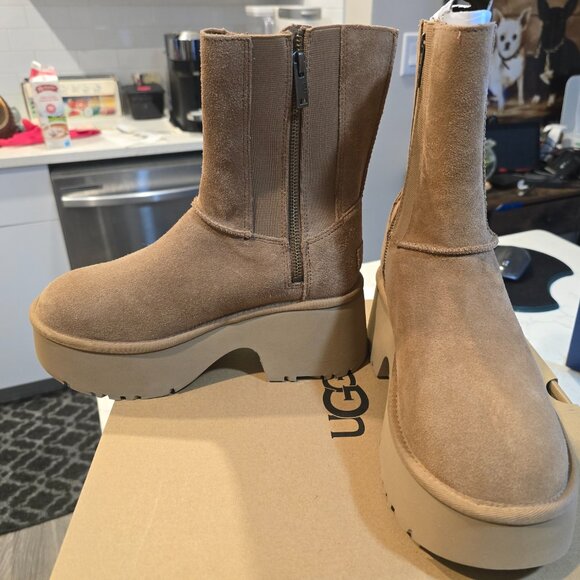 UGG Boots Women's Classic Twin Seam Size 7 New Heights Chestnut Suede Platform - Picture 5 of 15